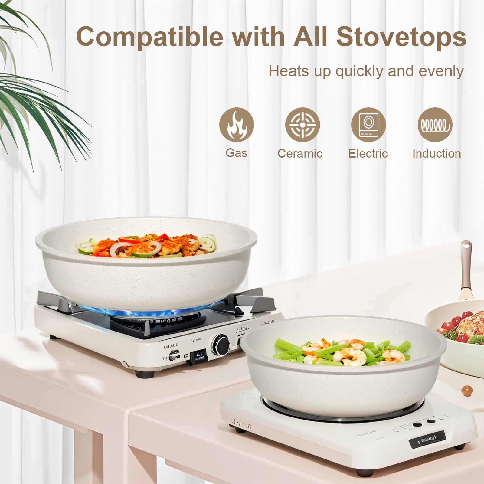 YASHE 13-Piece Nonstick Cookware Set with Detachable Handles – Granite White