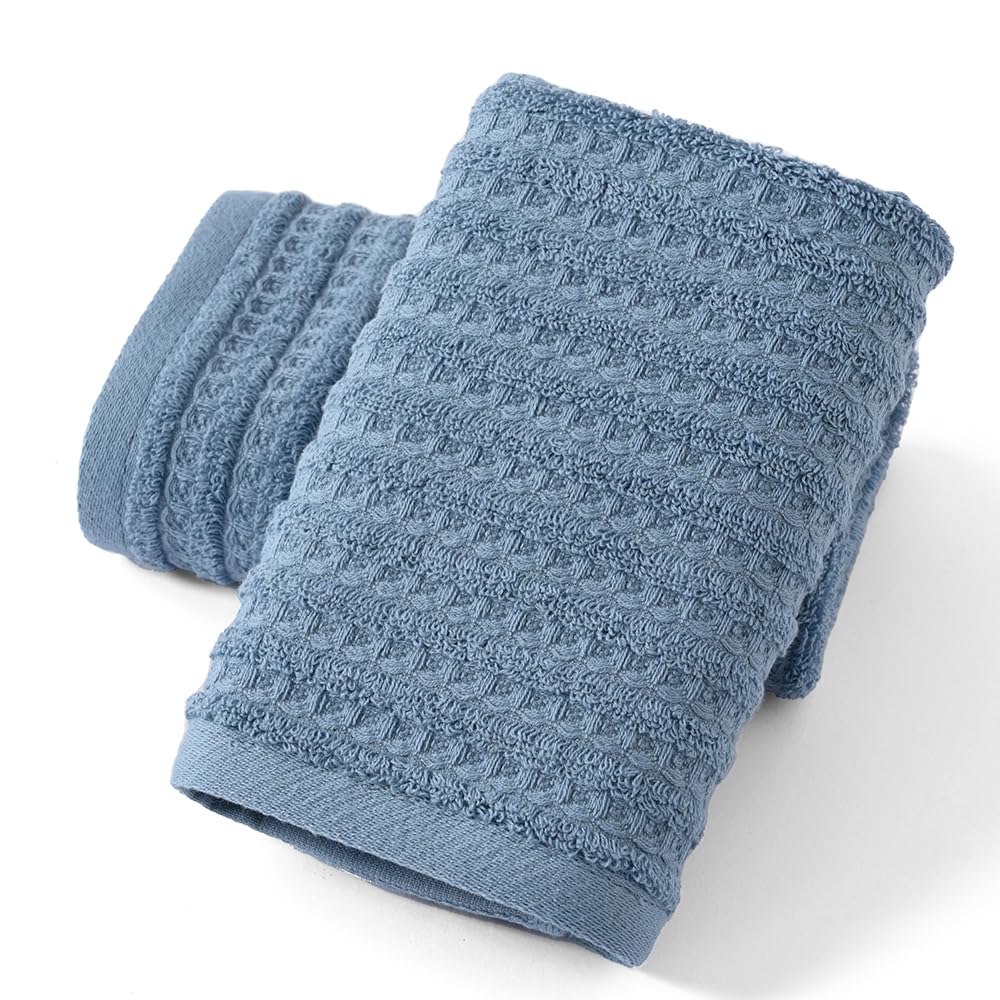 Sense Gnosis Blue Hand Towel Set of 2 – 100% Cotton Waffle Terry Striped