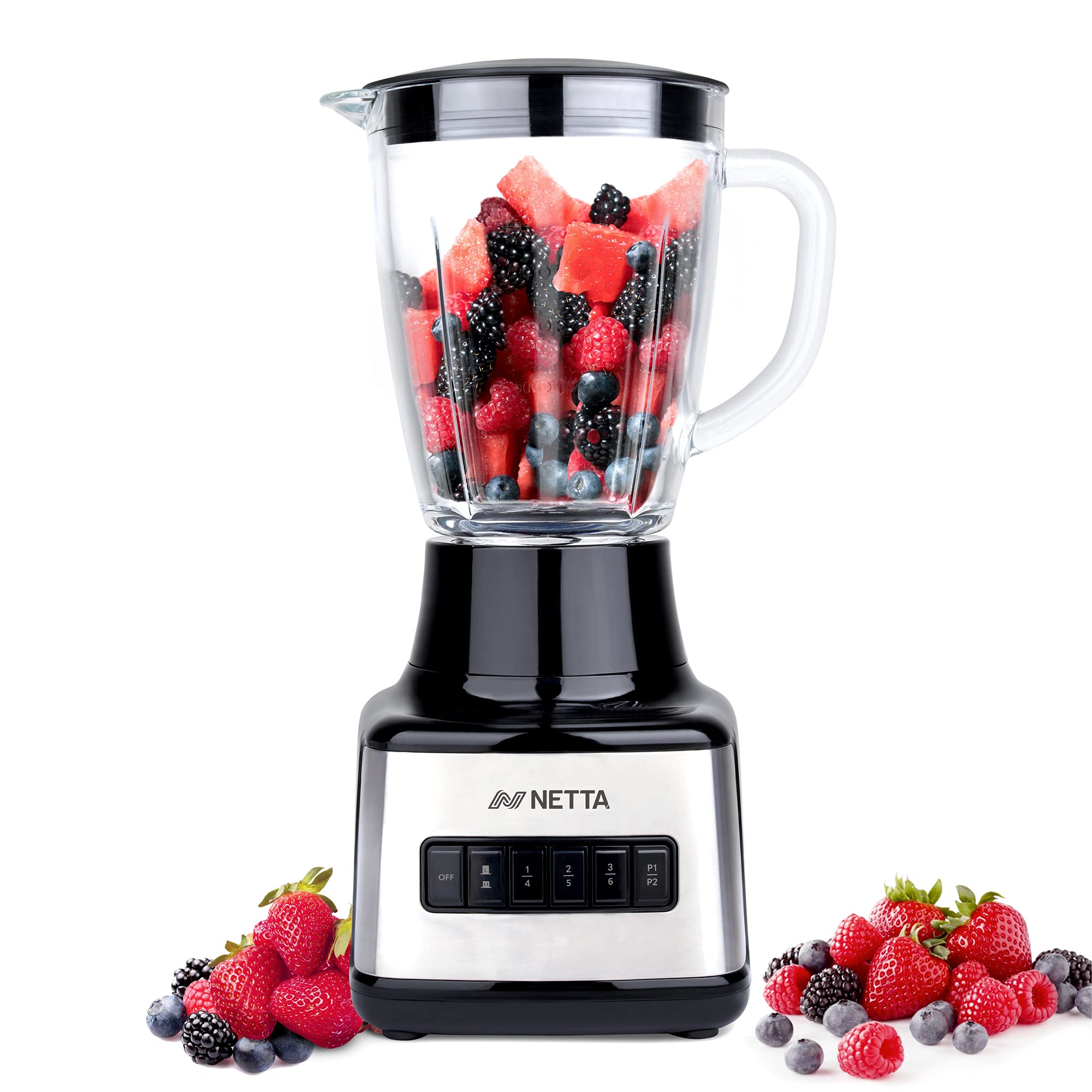 NETTA Table Blender – 500W Smoothie Maker with Glass Jug and Grinder