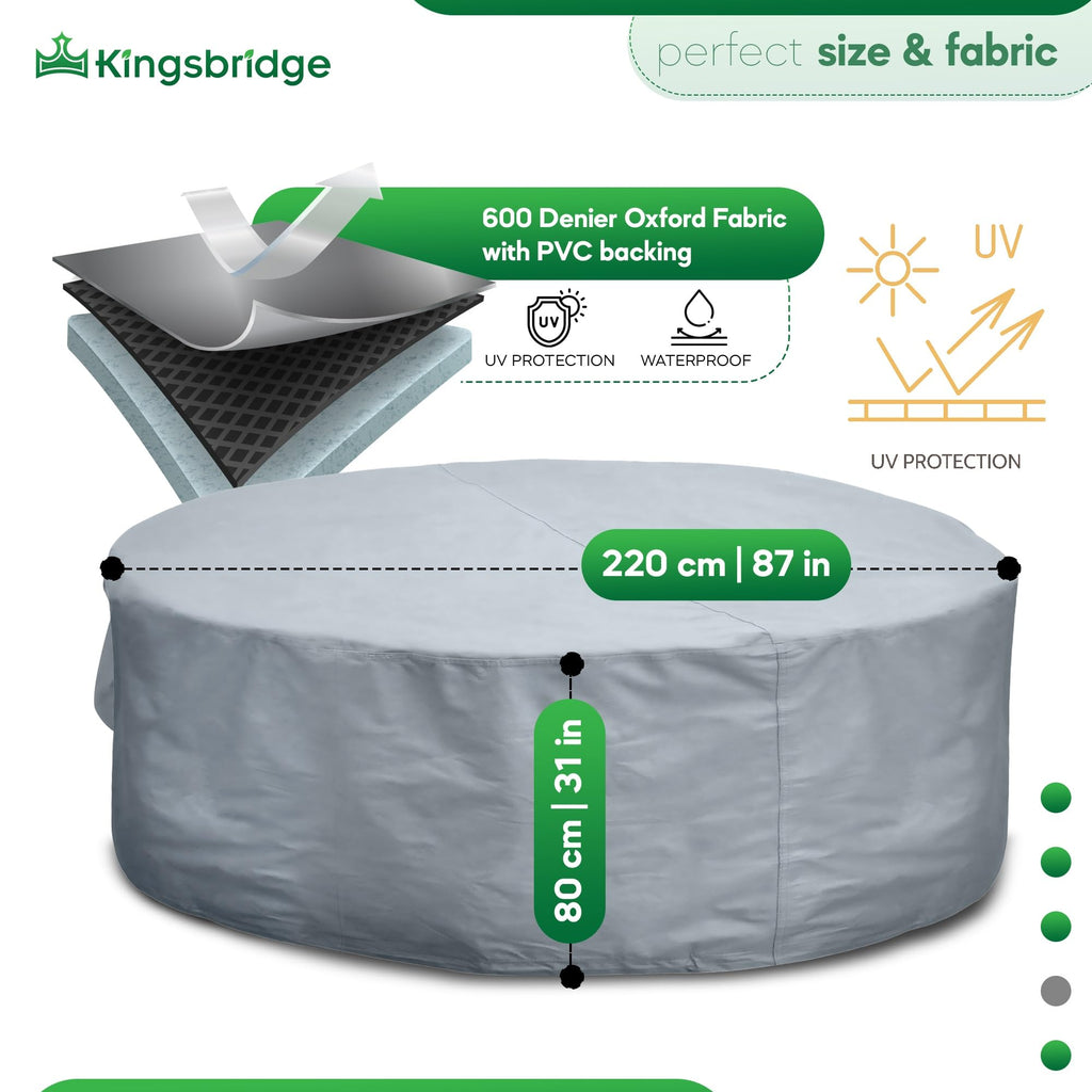 Kingsbridge Grey 600D Waterproof Round Patio Table Cover (220x80cm)