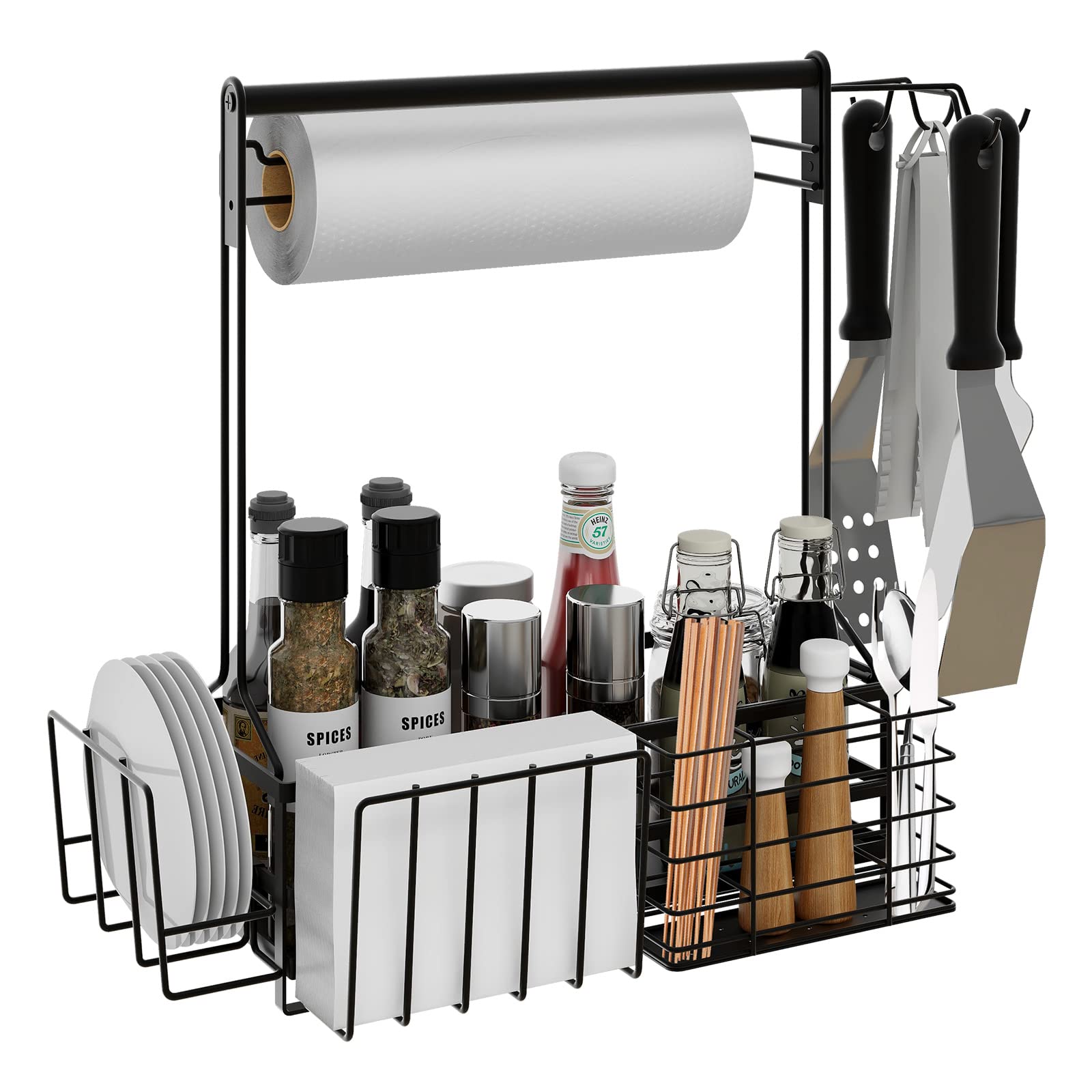 BBQ Grill Caddy with Paper Towel Holder and 4 Hooks