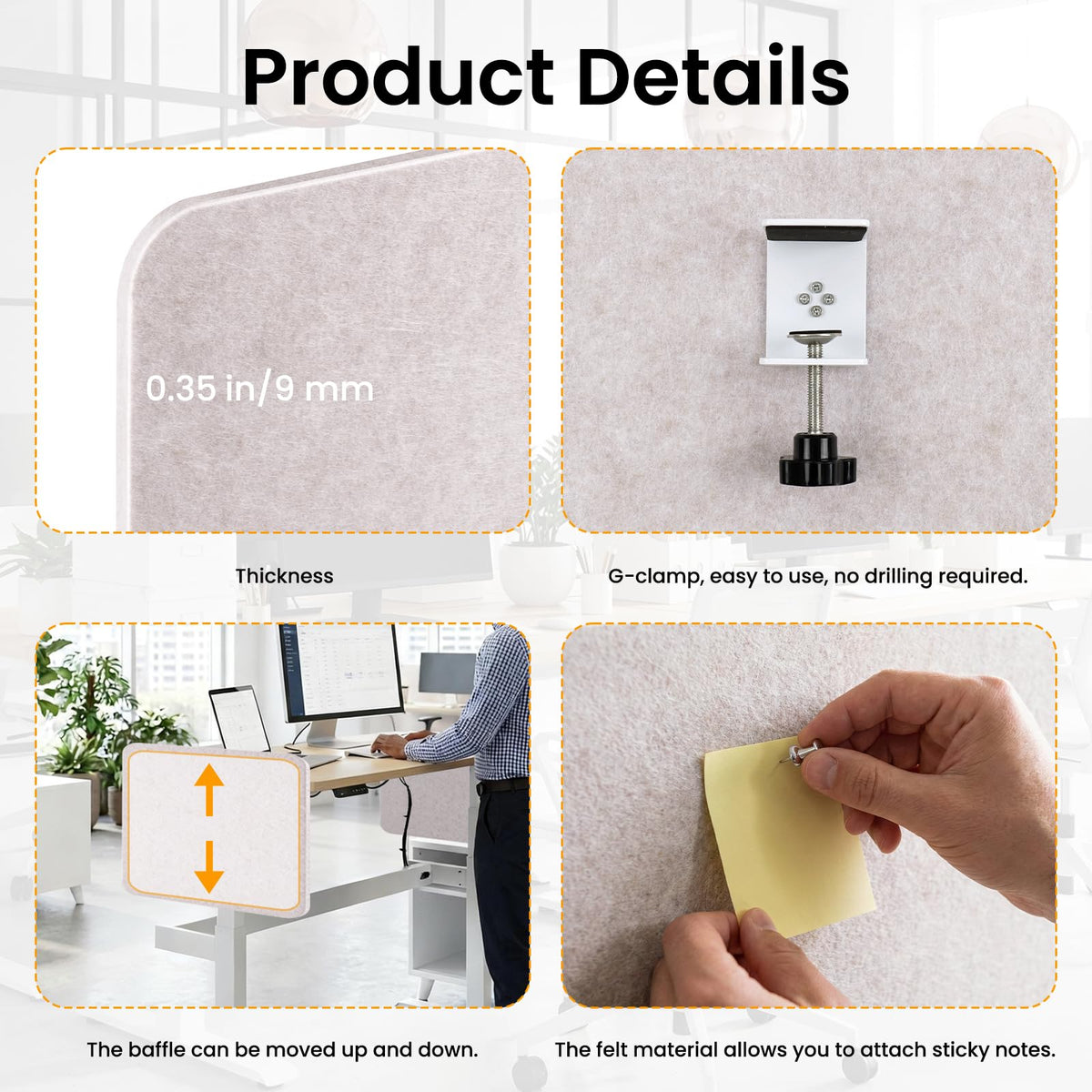 2-Pack Felt Desk Dividers, Clamp-On Privacy Panels, 40 x 60 cm, Oatmeal - image 3