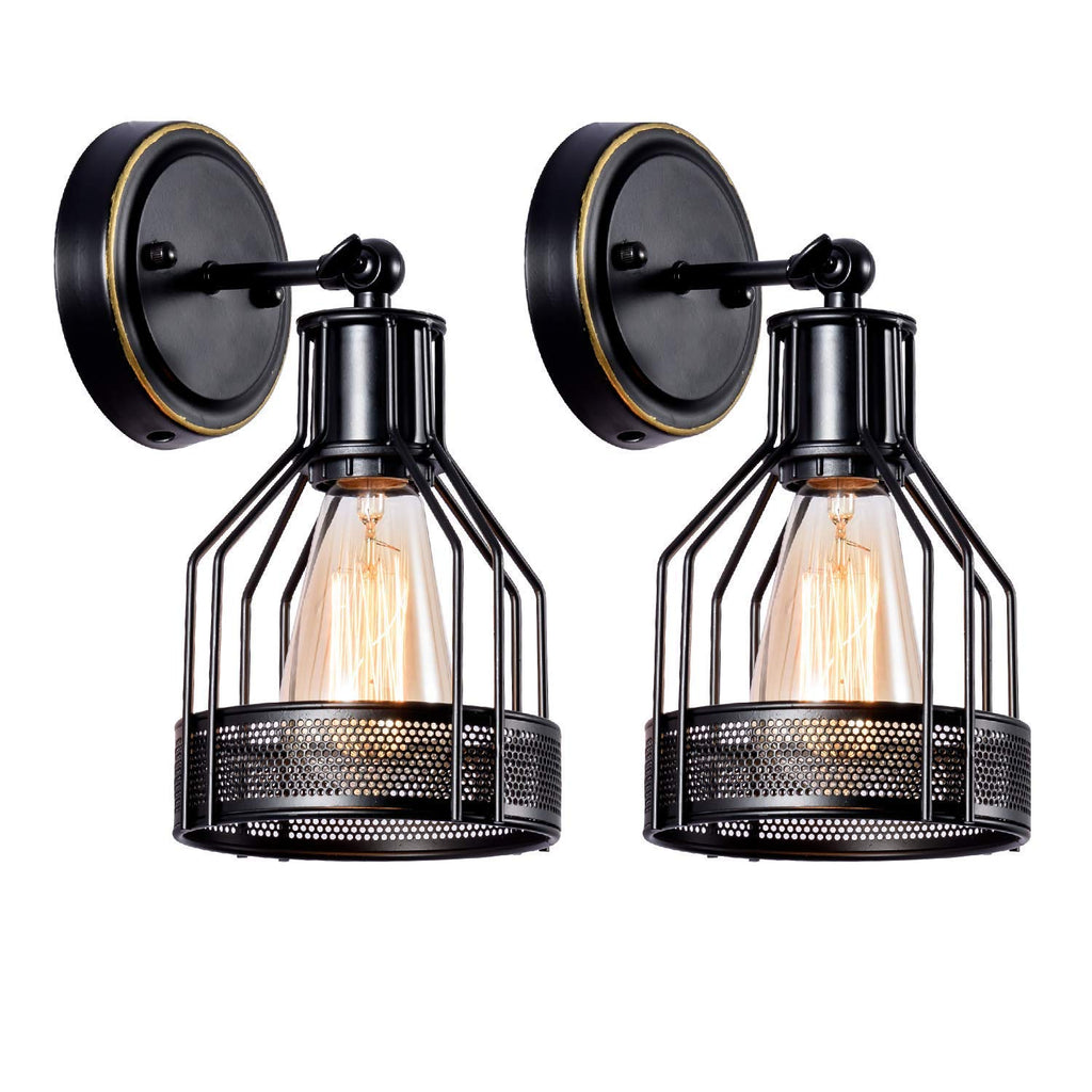 GLADFRESIT Industrial Wall Sconce | Black Metal Cage Bathroom Light