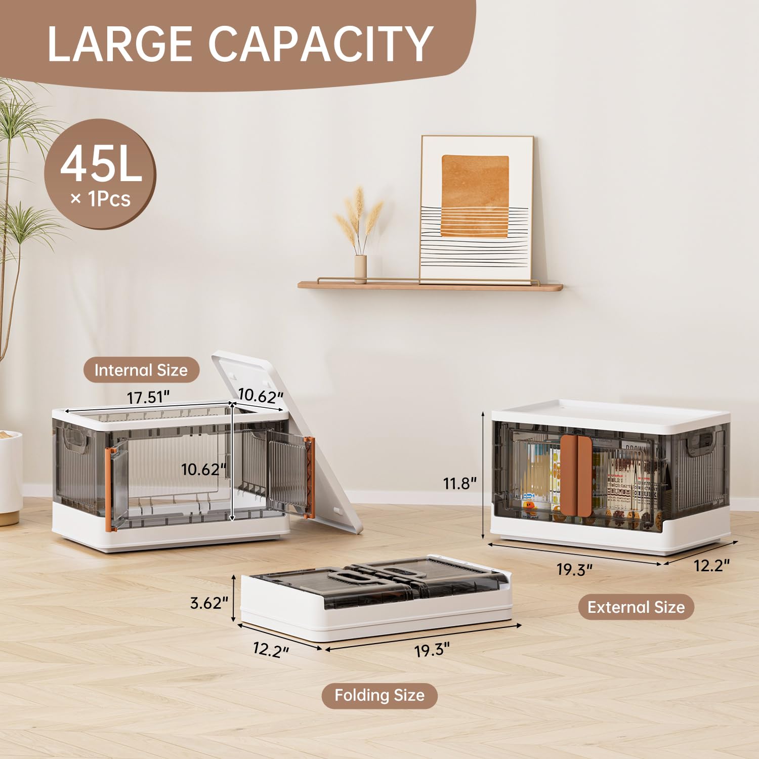 HAIXIN 45L Stackable Storage Box with Lids – Foldable Plastic Organiser