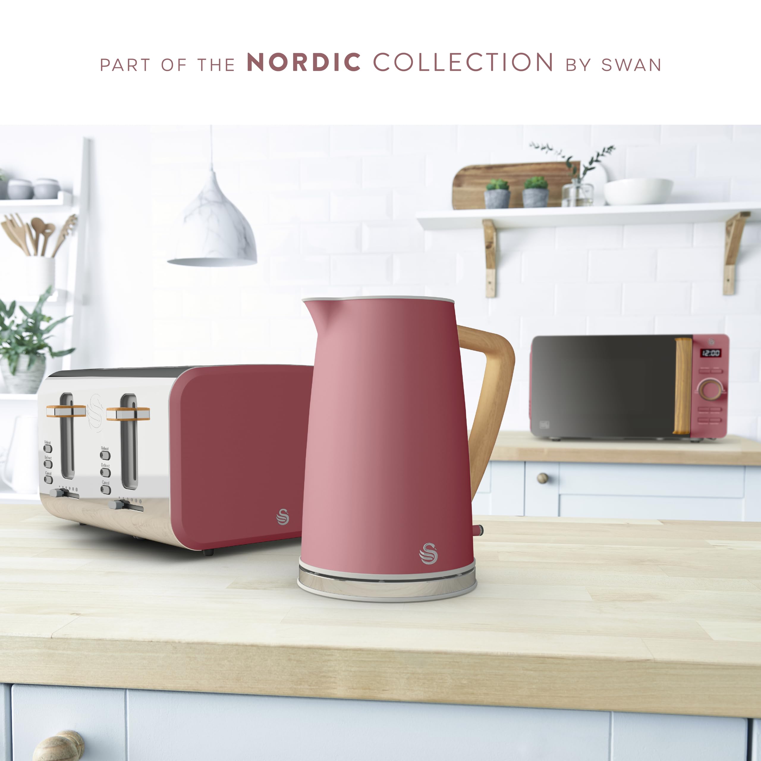 Swan Nordic 4 Slice Toaster – 1500W with 6 Browning Levels, Fuchsia Rose