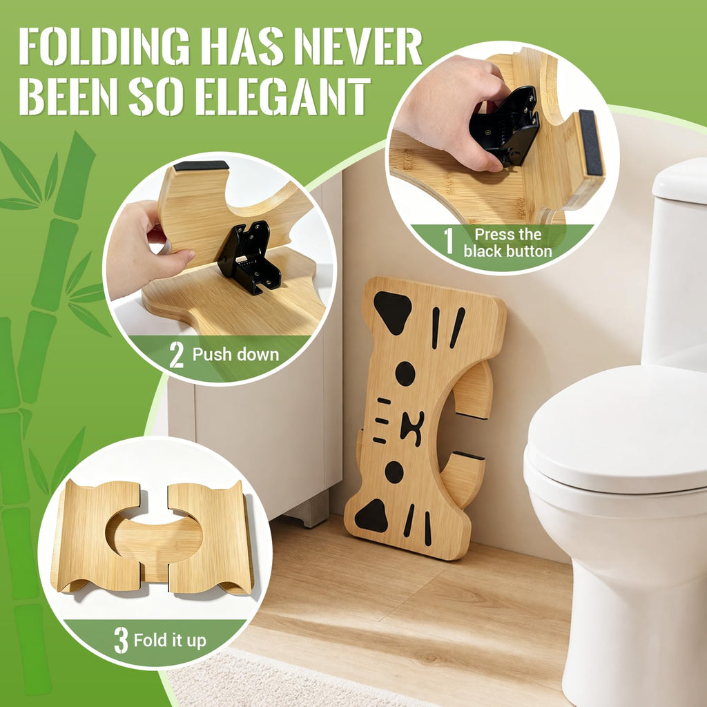zxevg Bamboo Toilet Stool Folding 6.5in Non-Slip - image 5