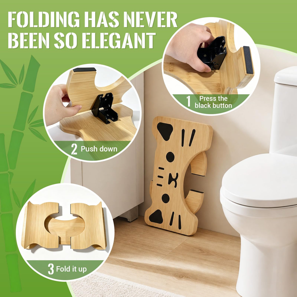 zxevg Bamboo Toilet Stool Folding 6.5in Non-Slip - image 5
