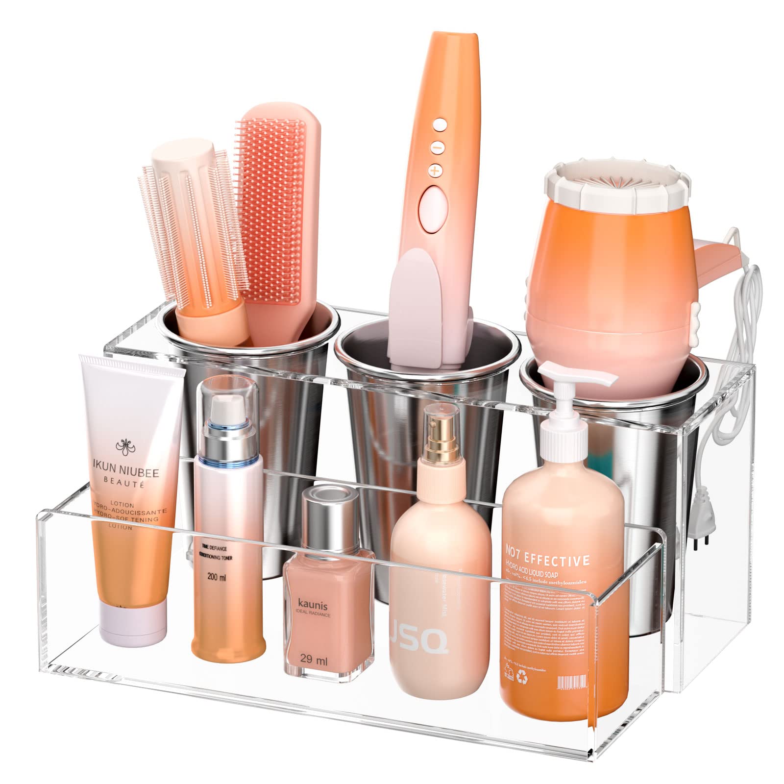 NIUBEE Acrylic Hair Tool Organizer – 3-Cup Blow Dryer and Hot Tool Holder