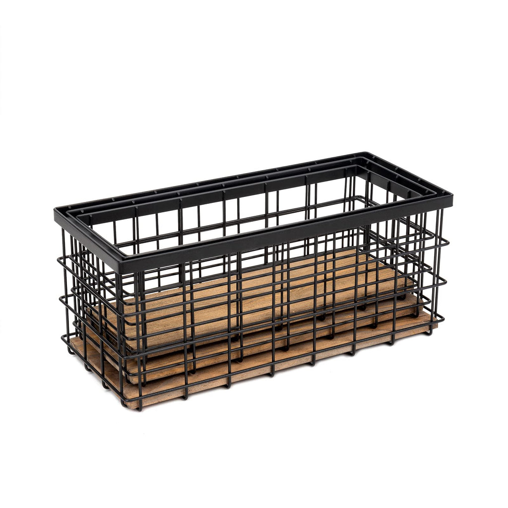 TIEYIPIN Farmhouse Decor Metal Wire Storage Baskets, Wood Base Containers Organizing Basket Caddy Bin for Kitchen Cabinets, Bathroom, Pantry, Garage - image 5