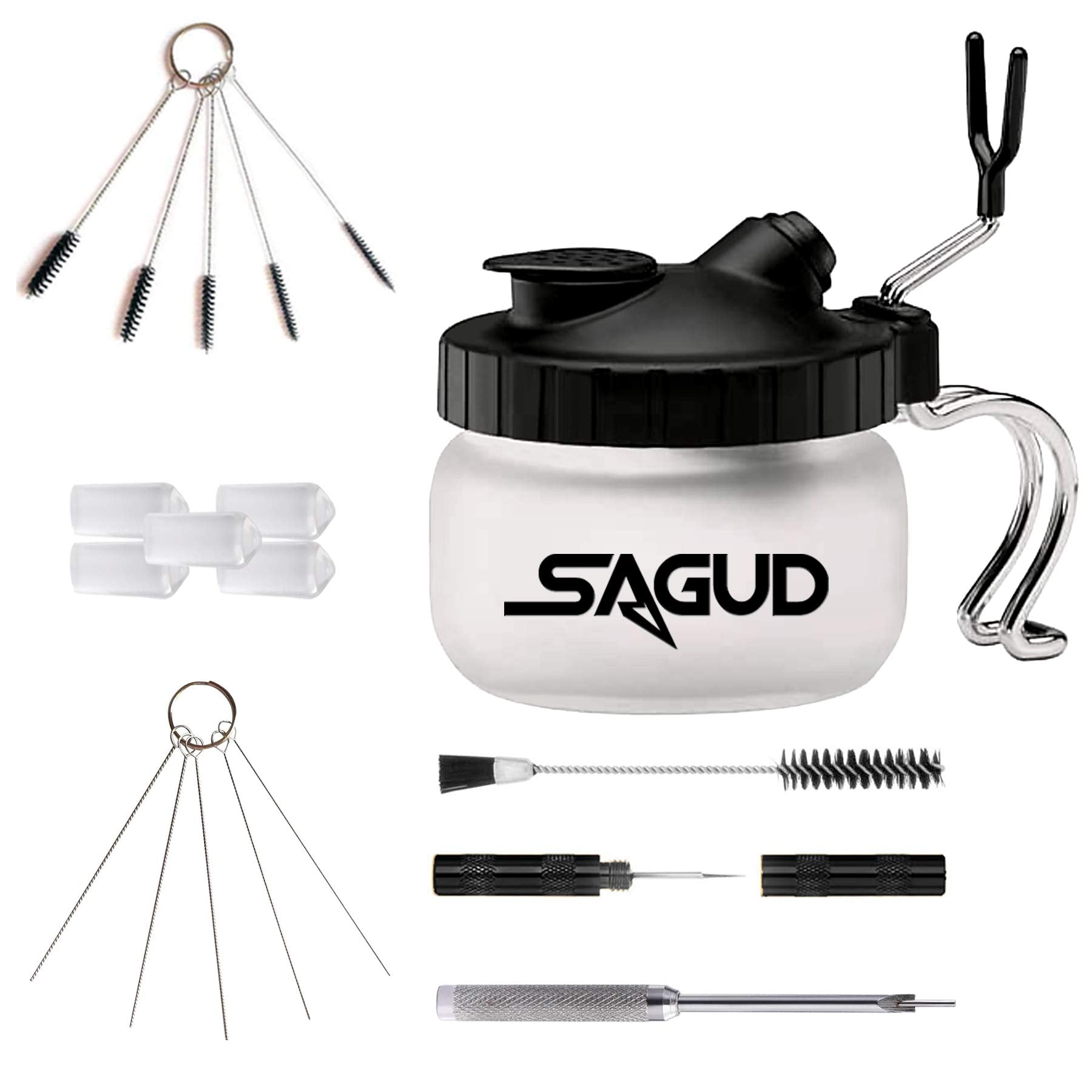 SAGUD Airbrush Cleaning Kit with Glass Pot, Nozzle Needles and Brushes