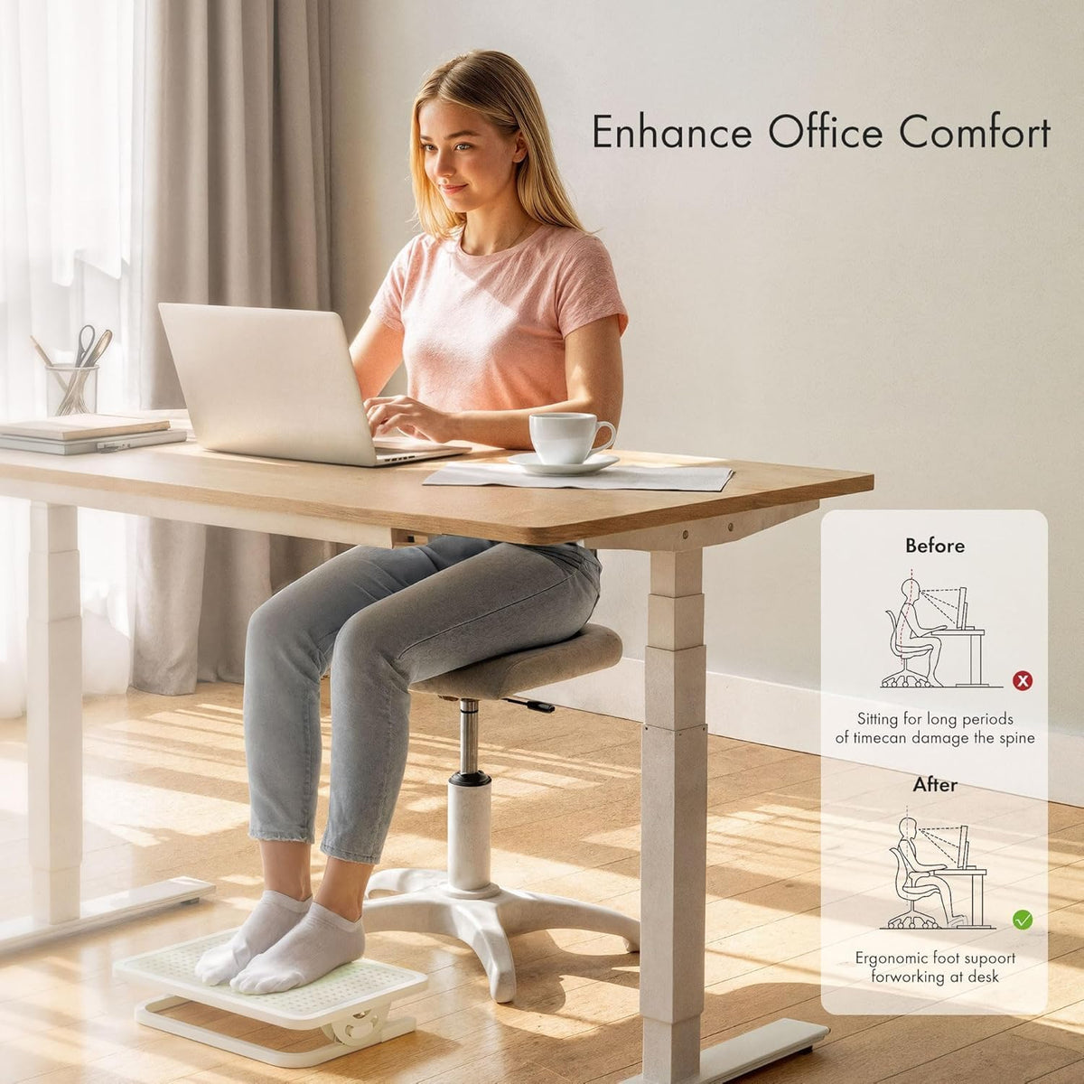 EUREKA ERGONOMIC Adjustable Footrest with Massage Surface, Office Desk Footstool for Office and Home, Light Grey - image 4