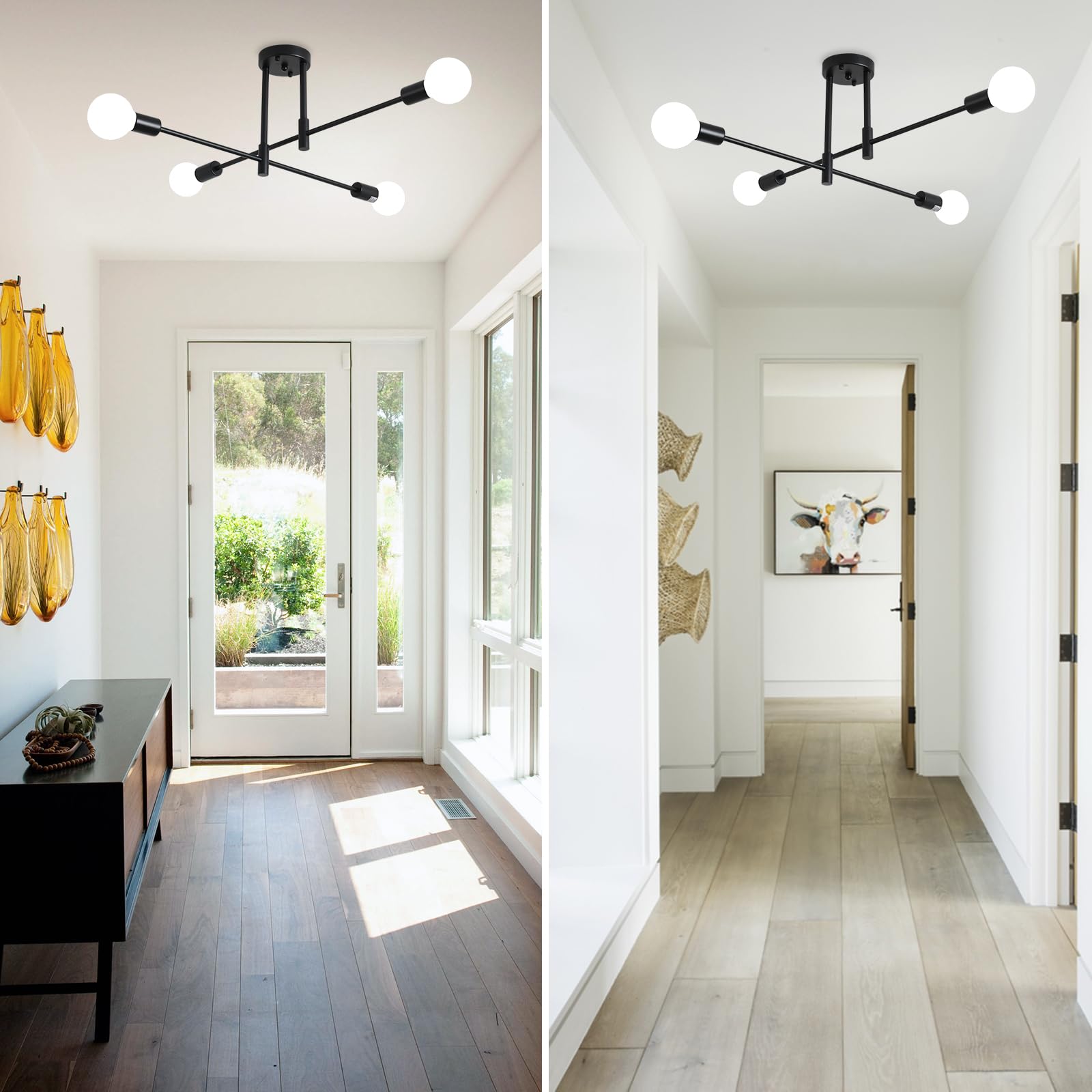 MRHYSWD Black Sputnik Ceiling Light – 4-Light Modern Industrial Chandelier