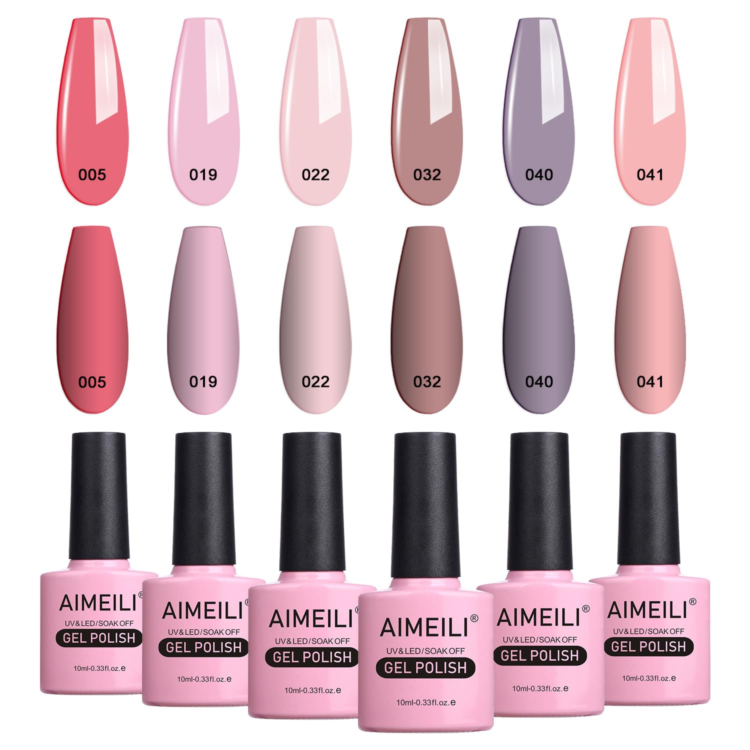 AIMEILI Pastel Nude Gel Nail Polish Set - 6pcs Soak Off UV LED Kit