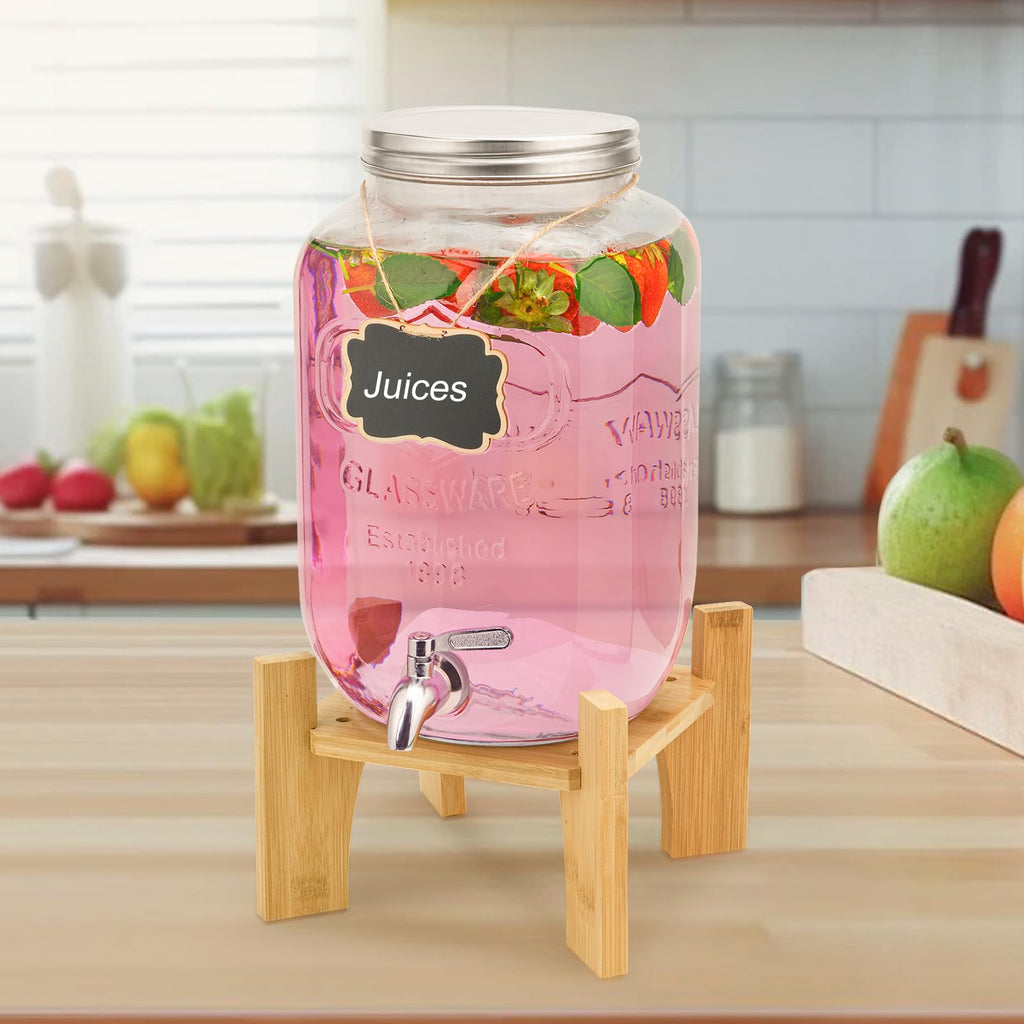 Jolof Store 8L Glass Beverage Dispenser with Bamboo Stand & Tap