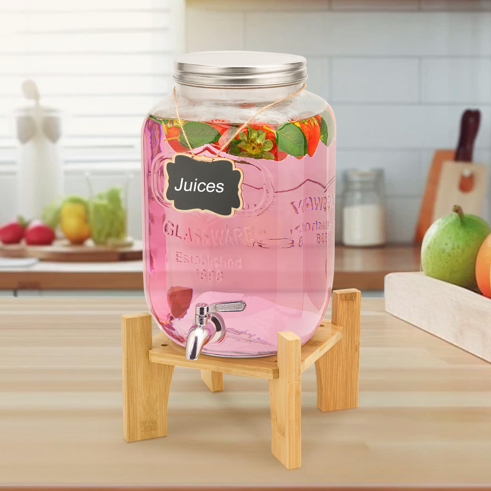 Jolof Store 8L Glass Beverage Dispenser with Bamboo Stand & Tap