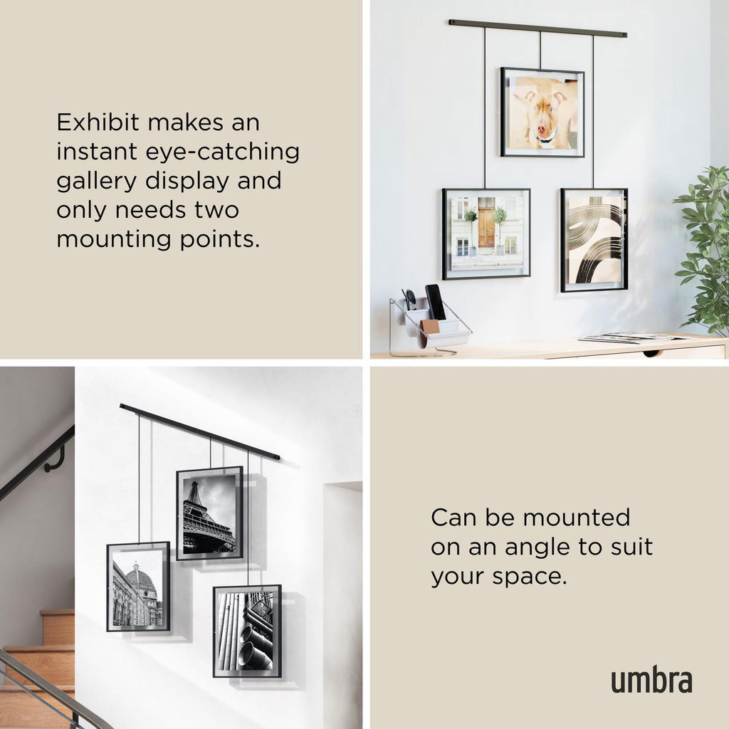 Umbra Exhibit Set of 3 Picture Frames - Black Metal Wall Gallery