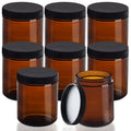 Belle Vous Amber Glass Jars - 8 Pack 8oz Refillable Cosmetic Containers