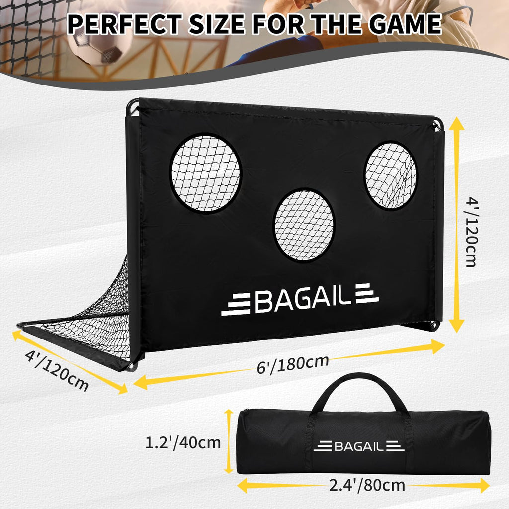 BAGAIL 2-in-1 Soccer Goal with Target | Portable 6x4ft Football Training Net
