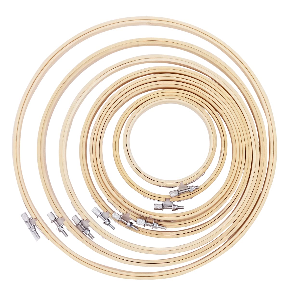 Worown Bamboo Embroidery Hoops - 8 Sizes Adjustable Round Sewing Rings