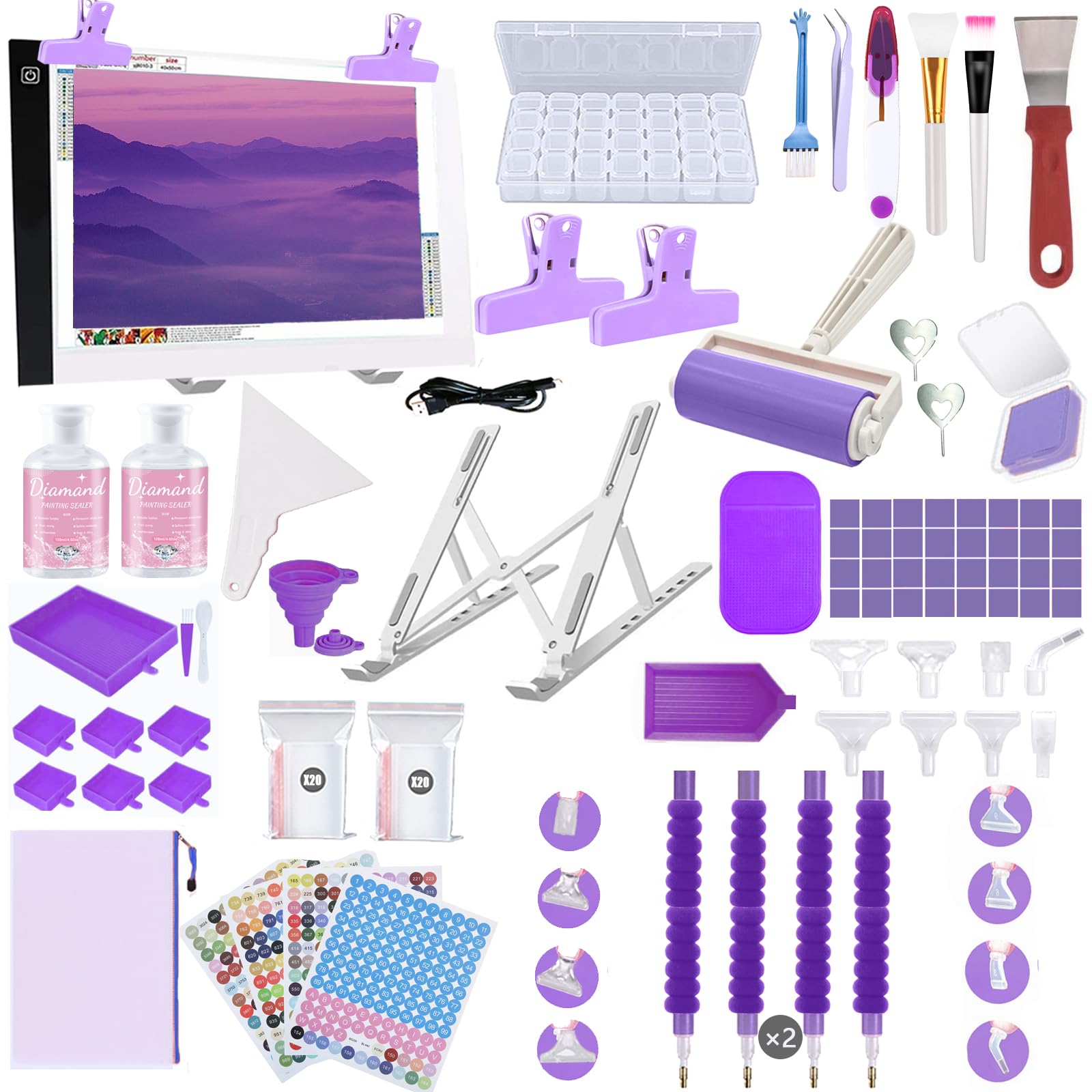 Lenxnmy 161pcs Diamond Painting Tool Set with A4 Light Pad & Sealer Glue