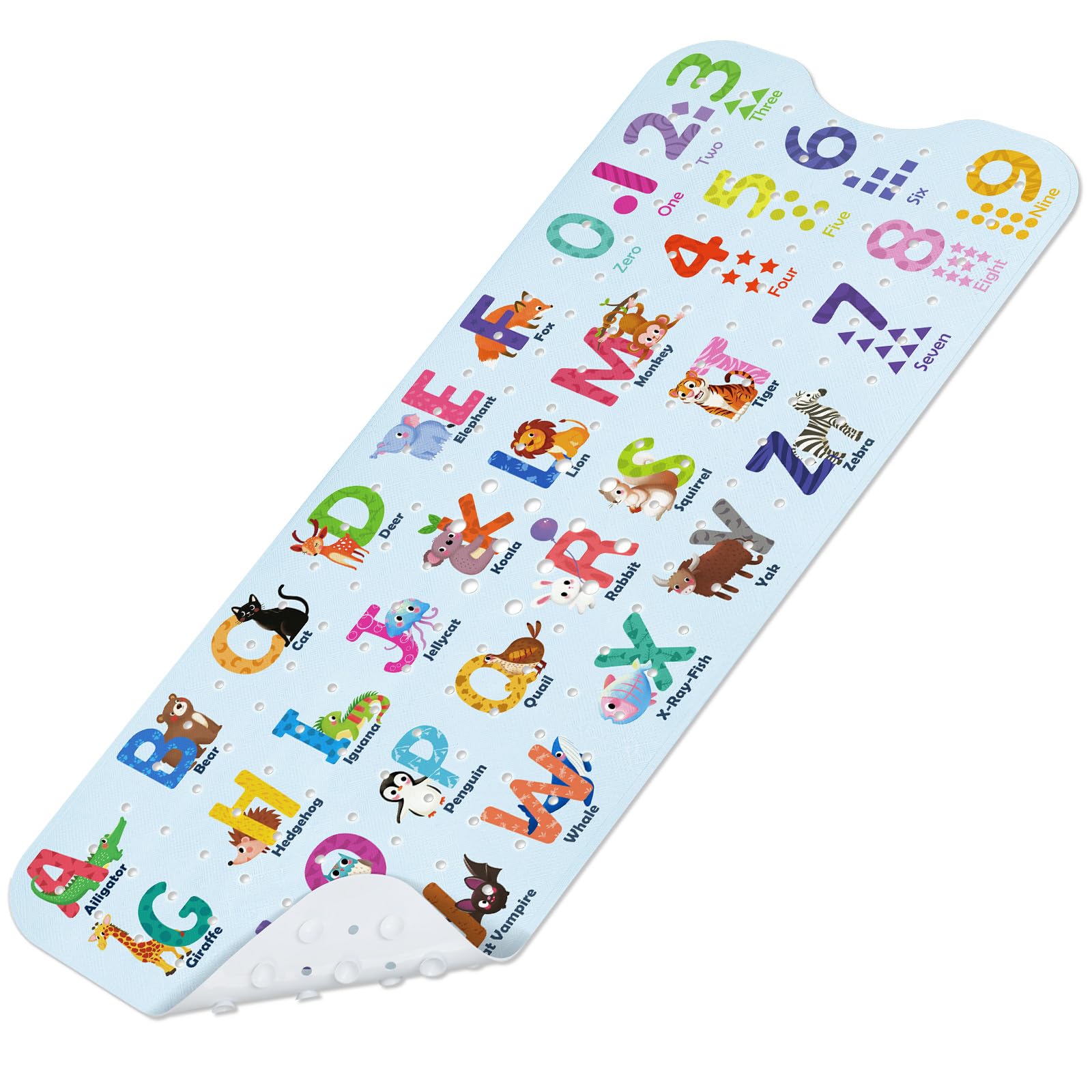 SHUCHING Alphabet Kids Bath Mat – Extra Long 100x40cm Non-Slip PVC Mat