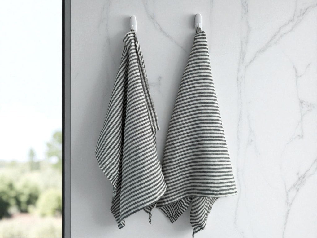 Eight Owls Stonewashed Linen Kitchen Dish Towels – 50 x 68 cm – 100% Pure Linen Tea Towel/Hand Towel - set of 2 Charcoal Stripe - image 5
