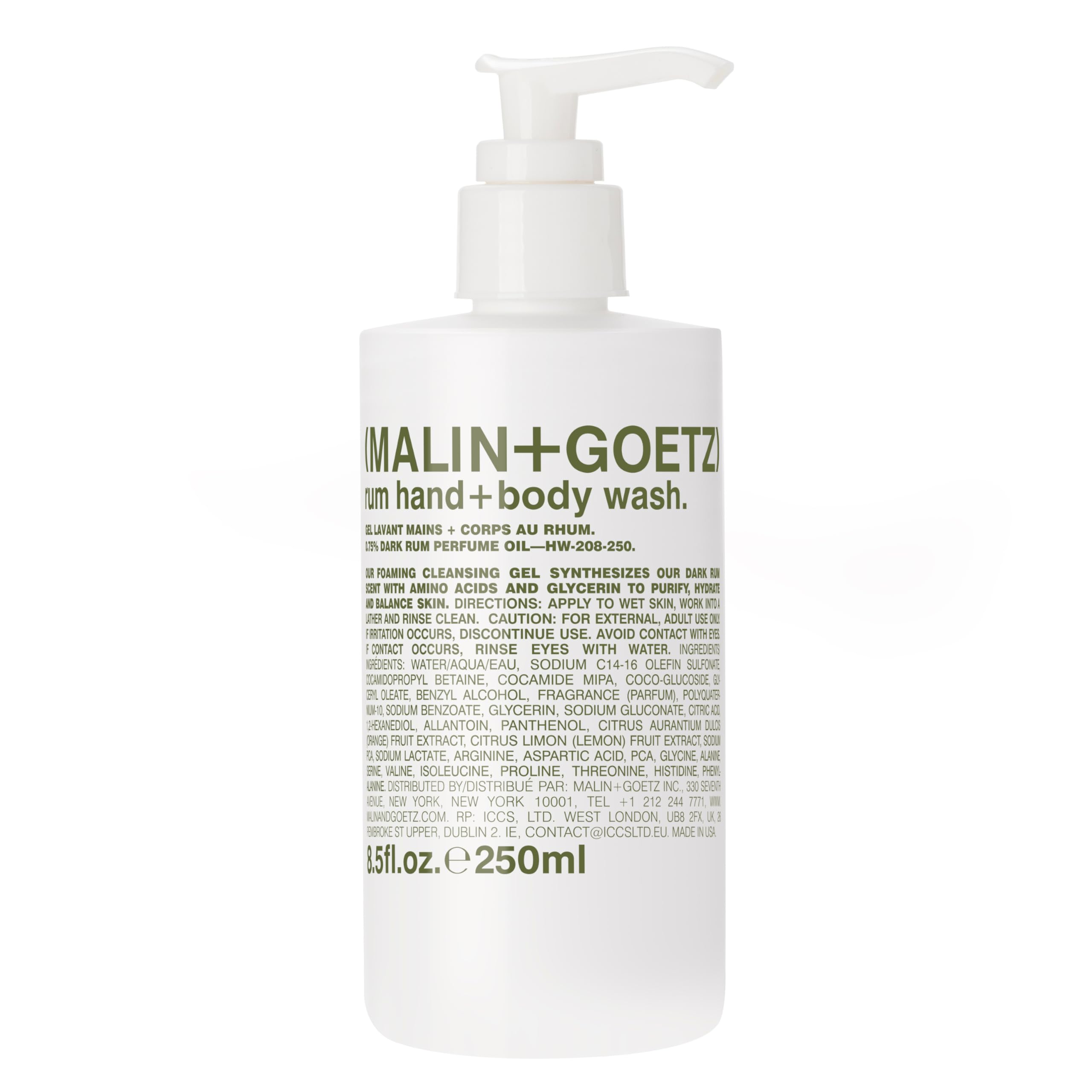 Malin + Goetz Rum Hand and Body Wash – Foaming Cleanser for Unisex, 8.5 oz