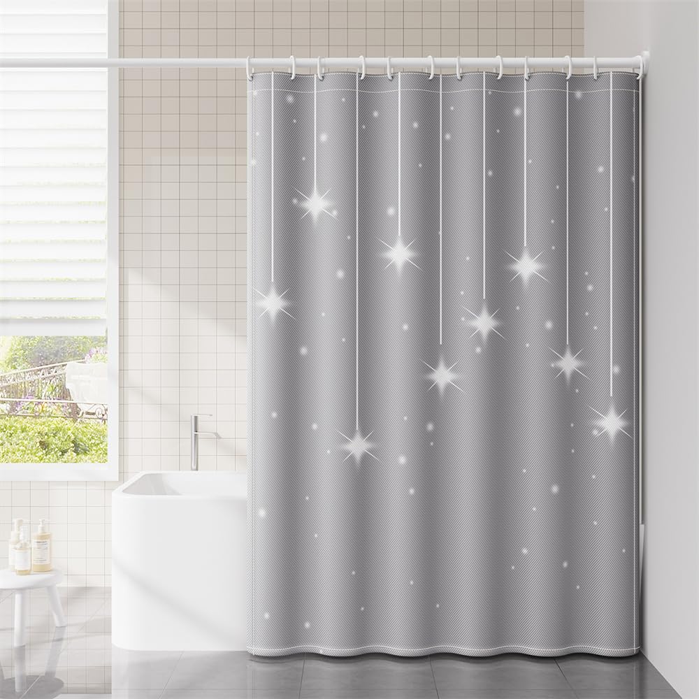 Jolof Store Grey Star Shower Curtain – Waterproof Polyester Fabric