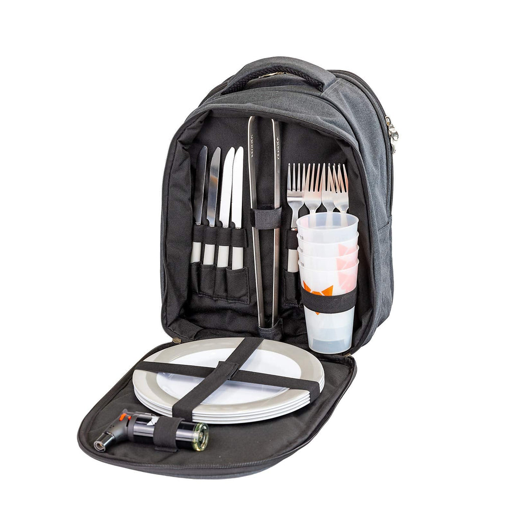 FENNEK Picnic Backpack with Cooler Compartment and 4-Person Set