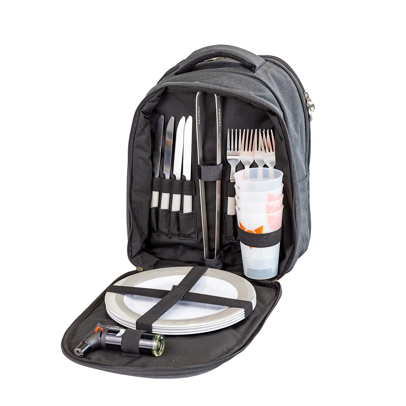 FENNEK Picnic Backpack with Cooler Compartment and 4-Person Set