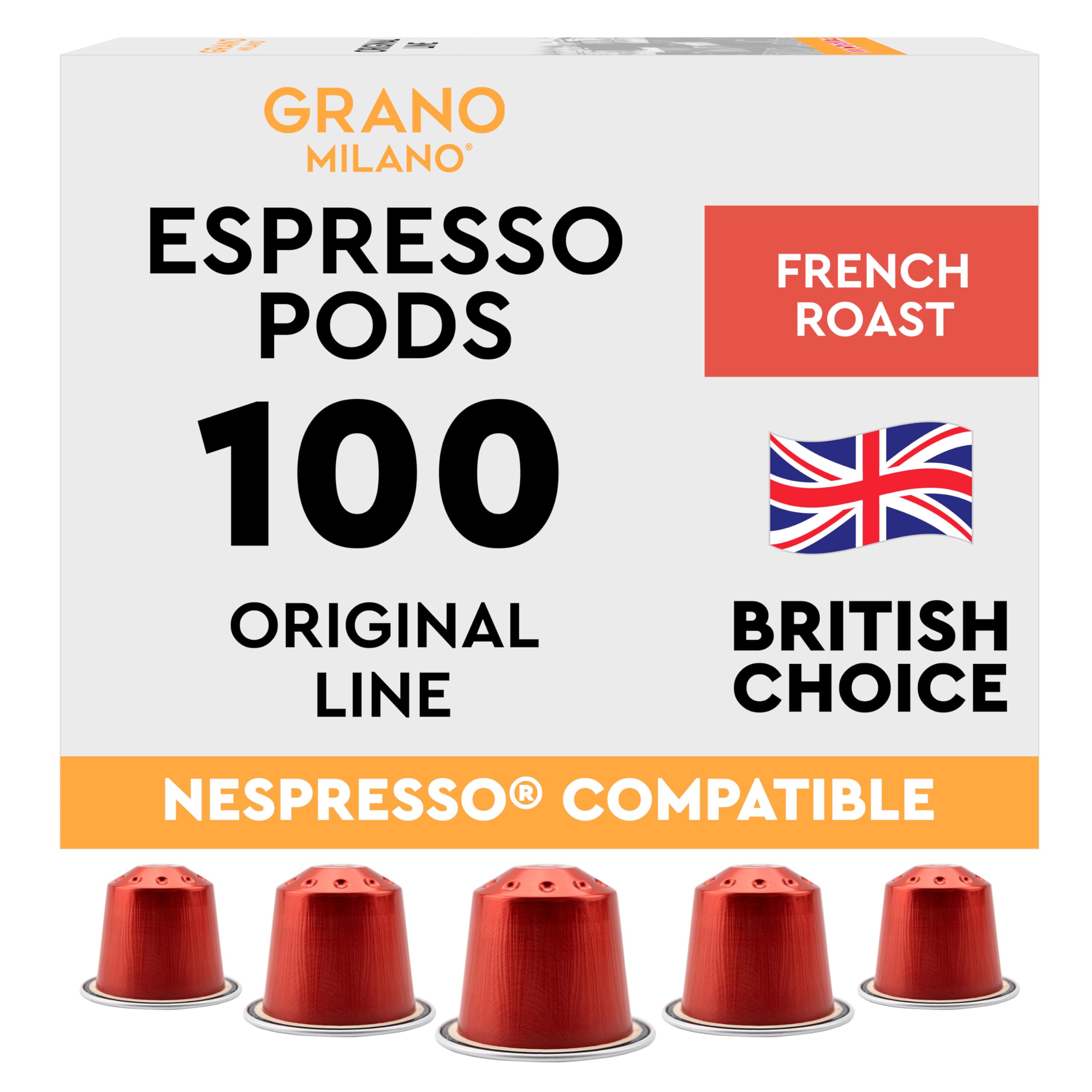 Grano Milano French Roast Coffee Capsules - 100 Nespresso Compatible Pods