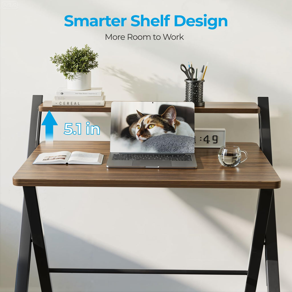 GreenForest No Assembly Required Folding Desk with Monitor Shelf,Espresso - image 5