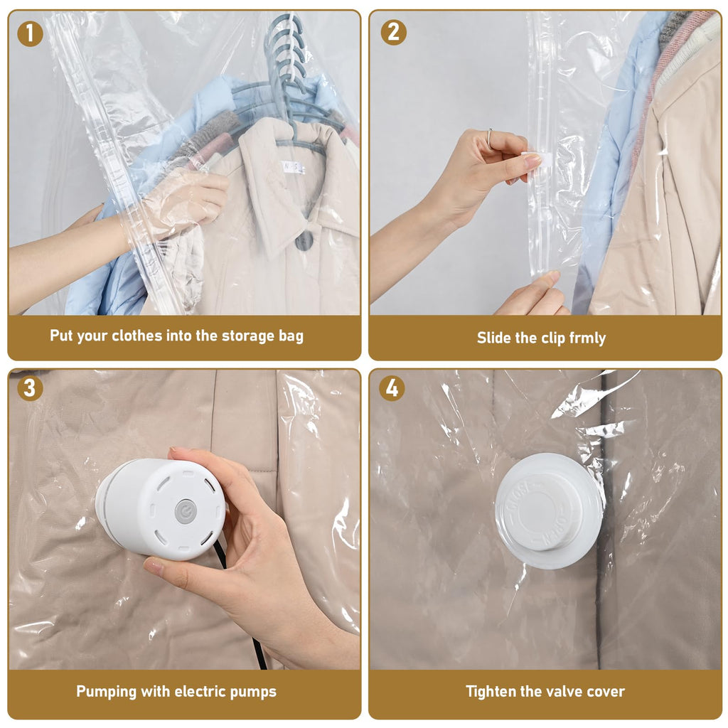 Hanging Vacuum Storage Bags, ZWMYF 4 PCS Space-saving Vacuum Bag for Clothes, Suits, Dresses, Coats or Jackets - image 5