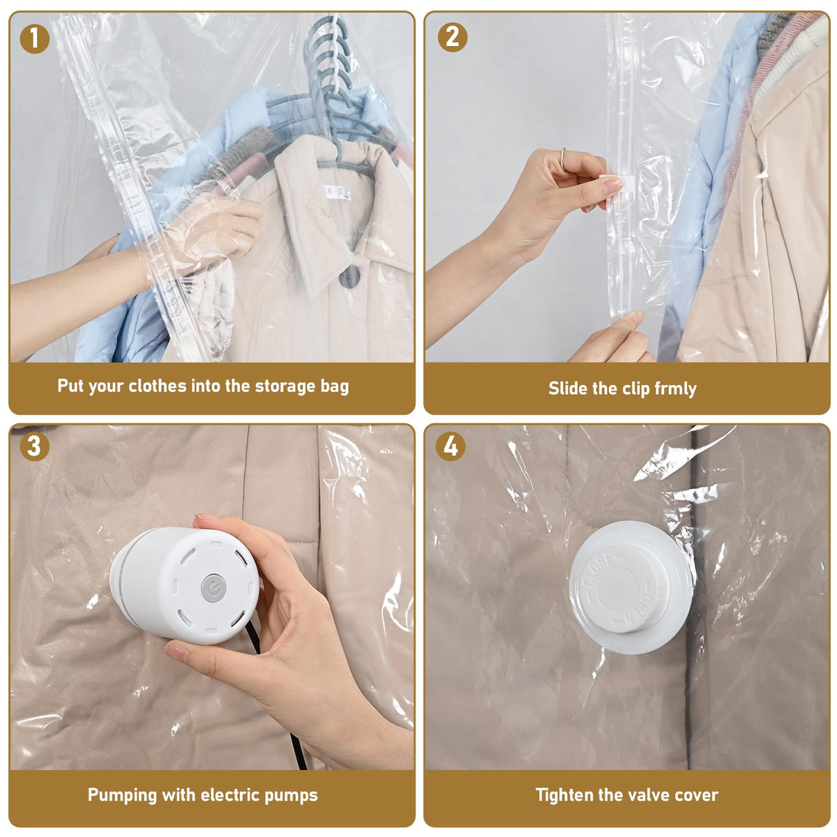 Hanging Vacuum Storage Bags, ZWMYF 4 PCS Space-saving Vacuum Bag for Clothes, Suits, Dresses, Coats or Jackets - image 5