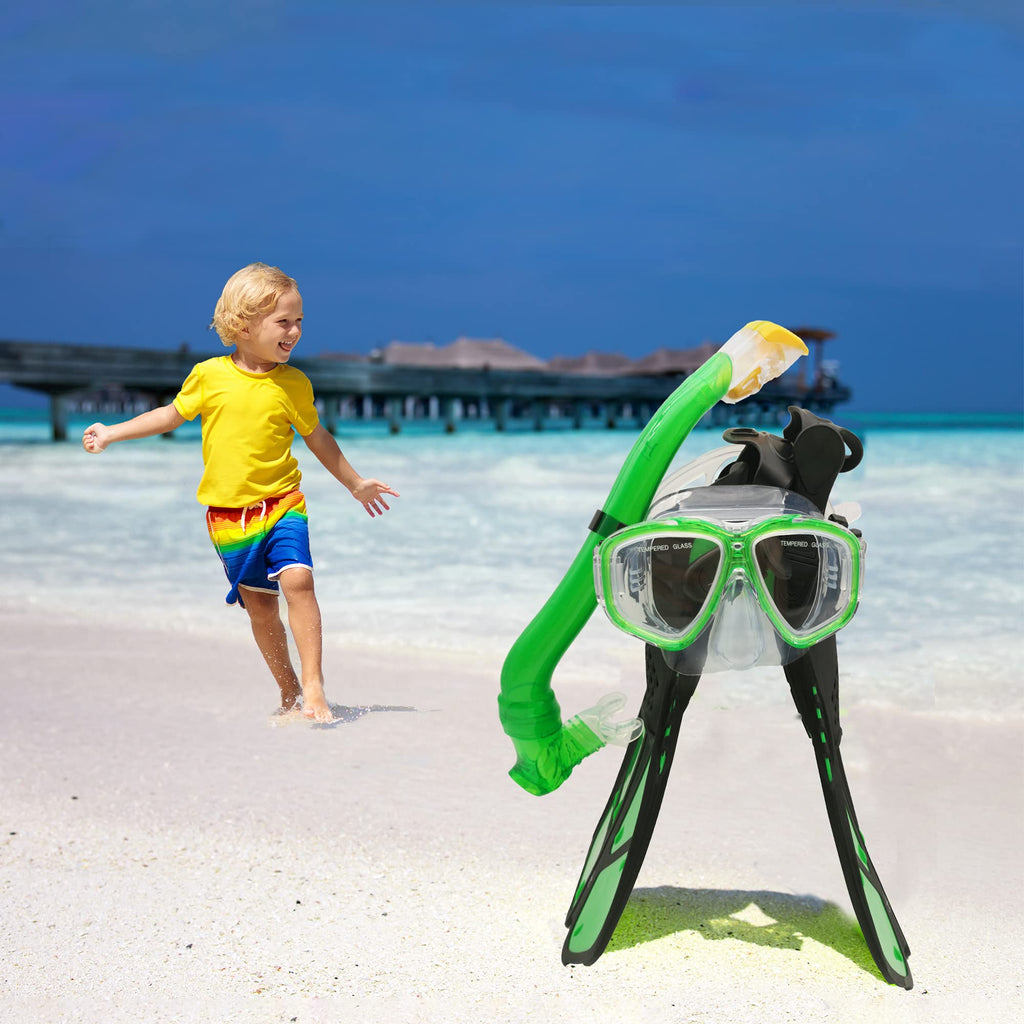 Jolof Store Kids Snorkeling Set - Full Dry Snorkel Gear with Fins, 5-12 Yrs