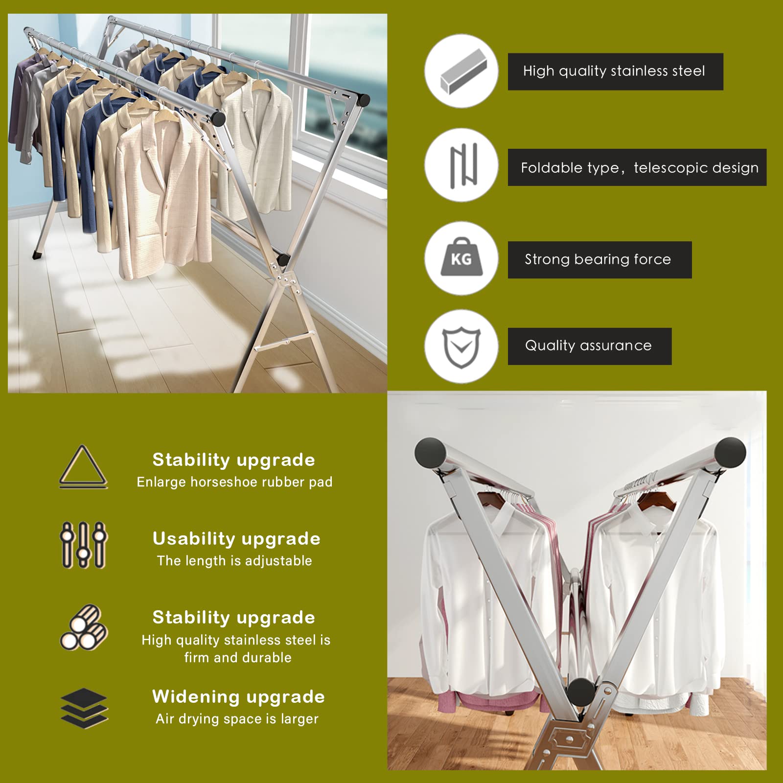 Jolof Store Stainless Steel Foldable Clothes Drying Rack – 94.5 Inch