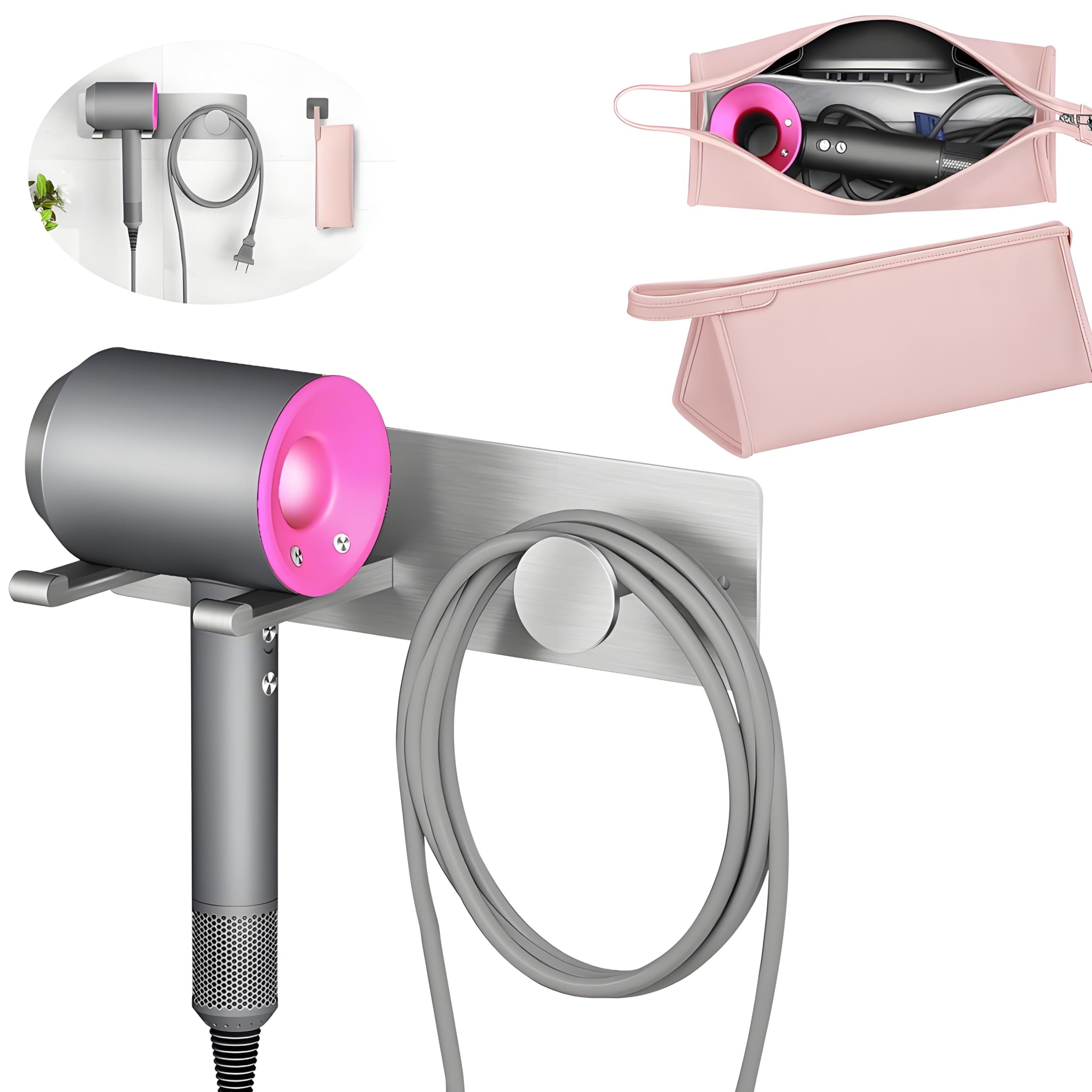 GYPIE Hair Dryer Holder Wall Mount with Travel Bag | Rust-Proof Storage
