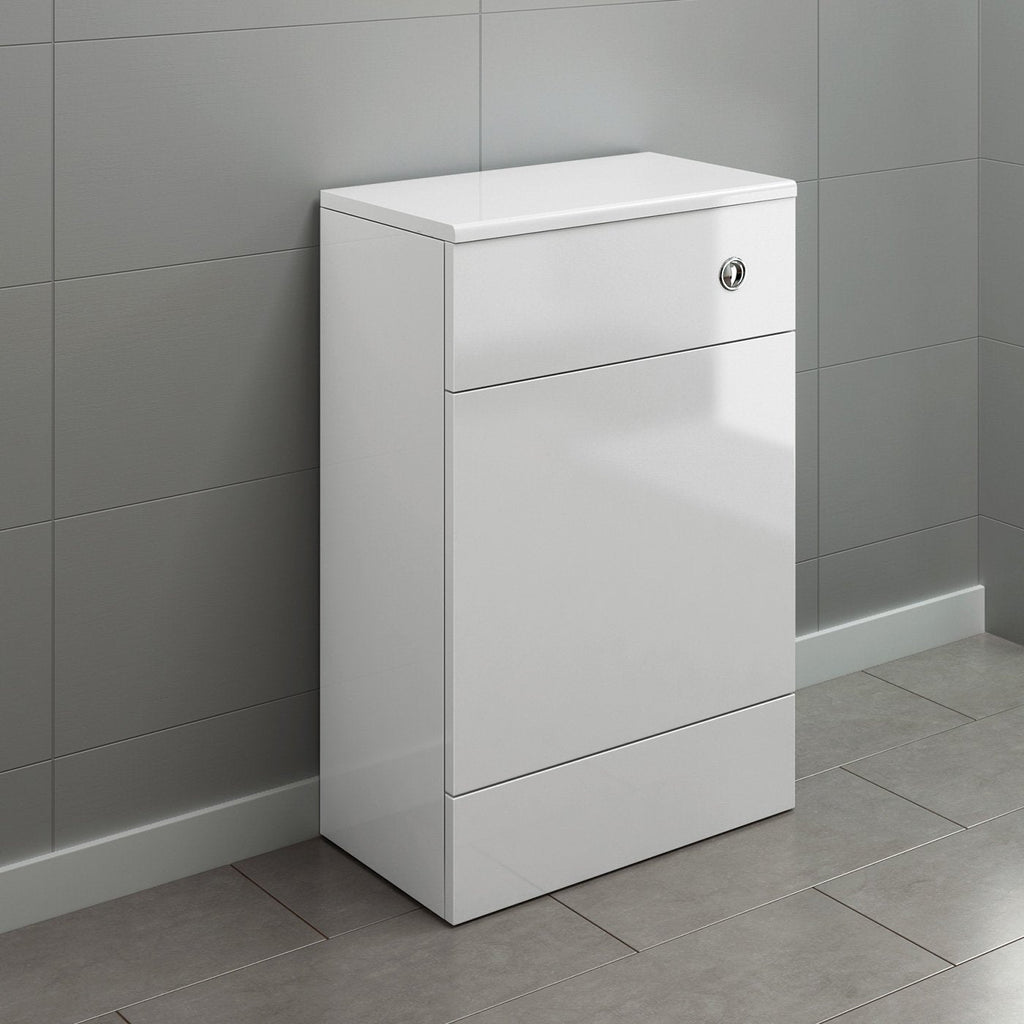 500mm Gloss Grey White Harper Back to Wall Toilet Cupboard Unit White