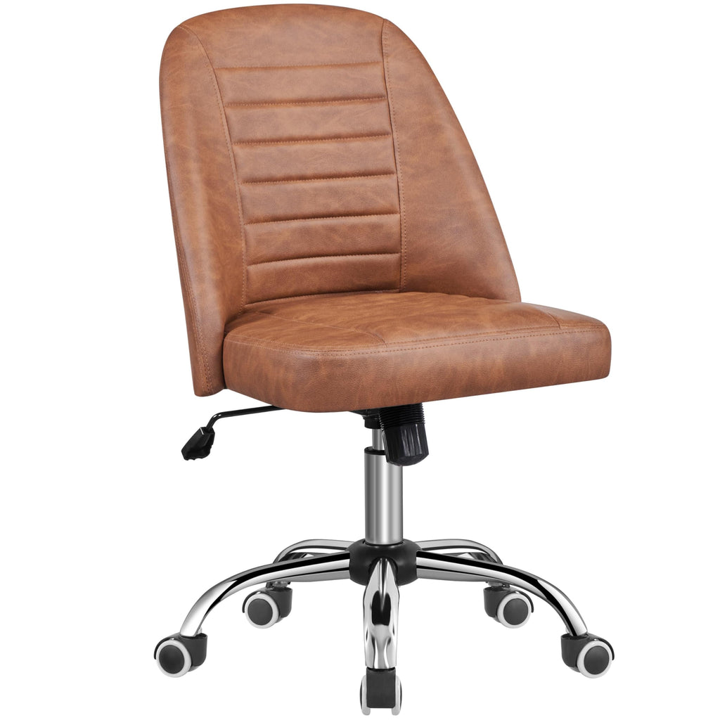 Yaheetech Armless Faux Leather Office Chair Swivel Back Support Retro Brown - image 1