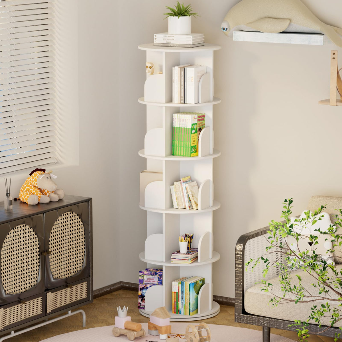 ybaymy Rotating Bookcase, 5 Levels, Standing Shelf, Office Shelf, Decorative Shelf, 360° Freely Rotatable Bookcase - image 3