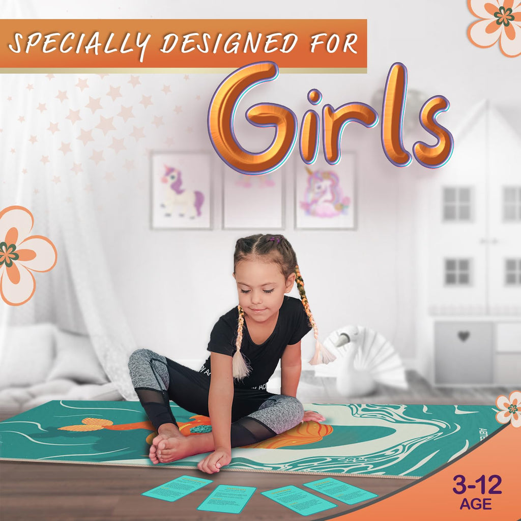 ABTECH Kids Yoga Mat Set with 12 Yoga Cards – Non-Toxic Unicorn Design