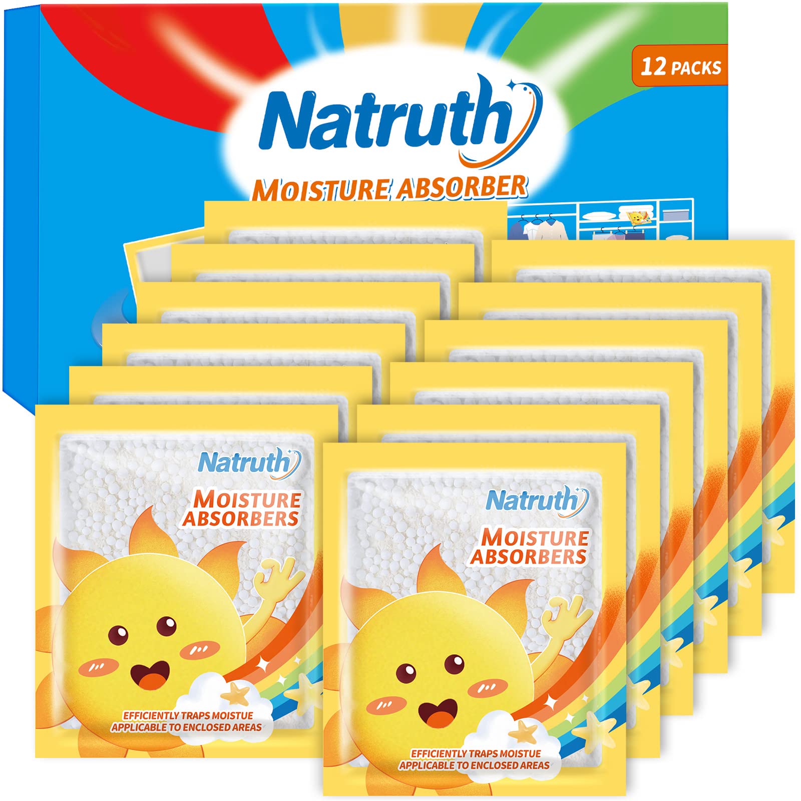 NATRUTH Moisture Absorber Bags - 12-Pack Closet Dehumidifier Bags