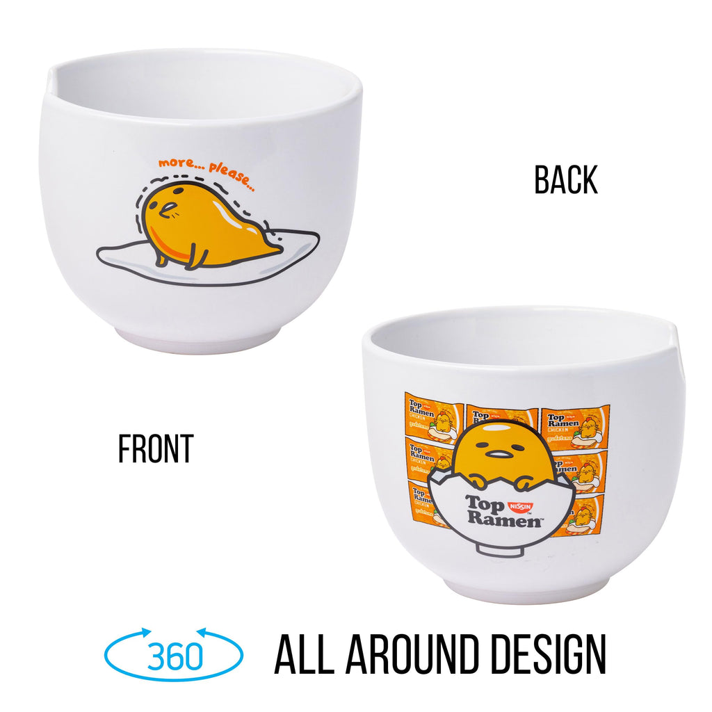 Silver Buffalo Sanrio Gudetama Top Ramen Ceramic Bowl with Chopsticks, 20oz