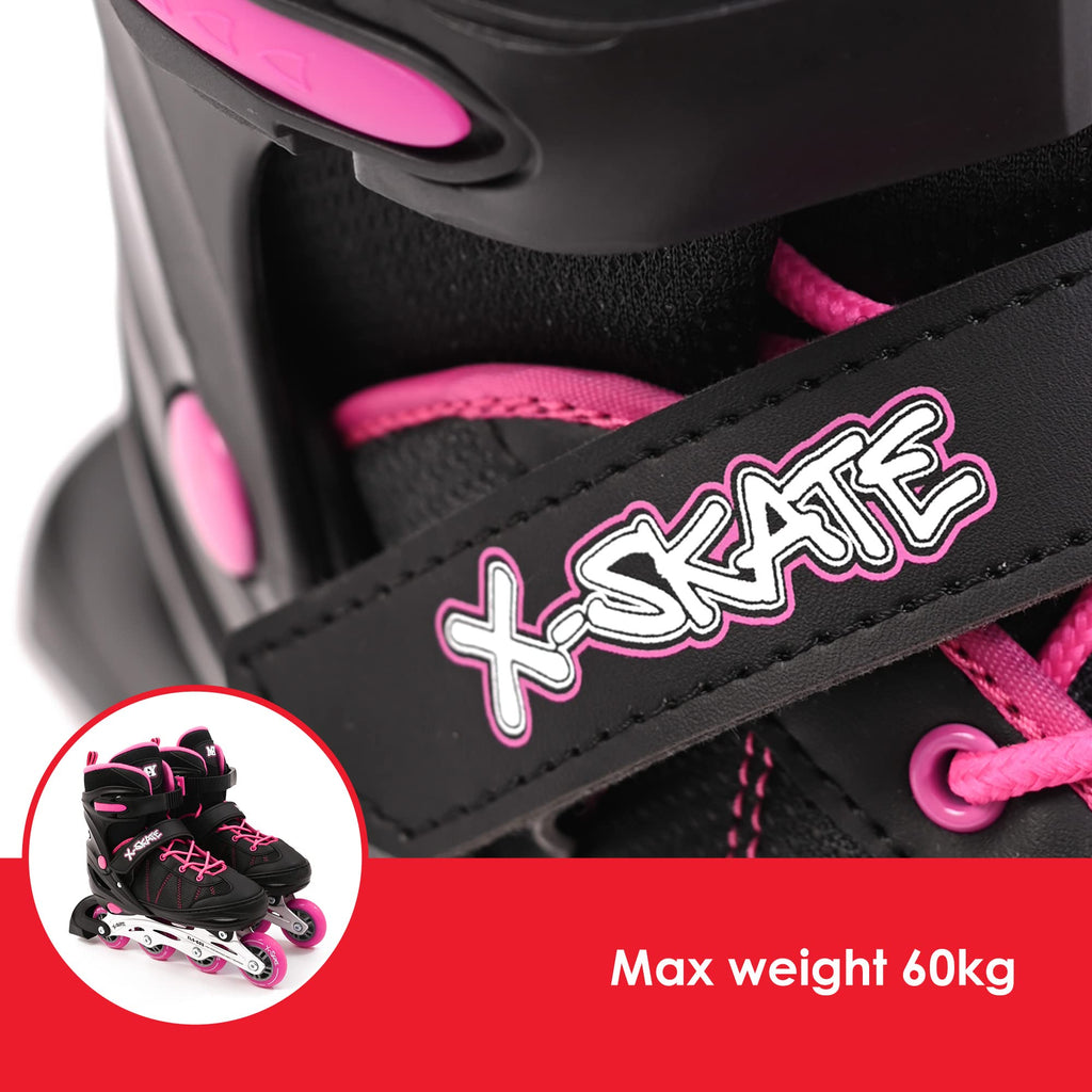 M.Y X-Skate Kids Adjustable Inline Roller Skates - Pink - Medium
