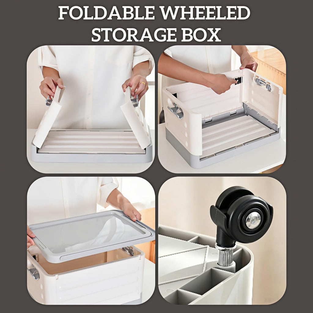 40L Foldable Storage Box with Wheels Heavy Duty Storage Trunk Organiser with Lid 360° Rotating Wheels & Fixed Handle - image 3