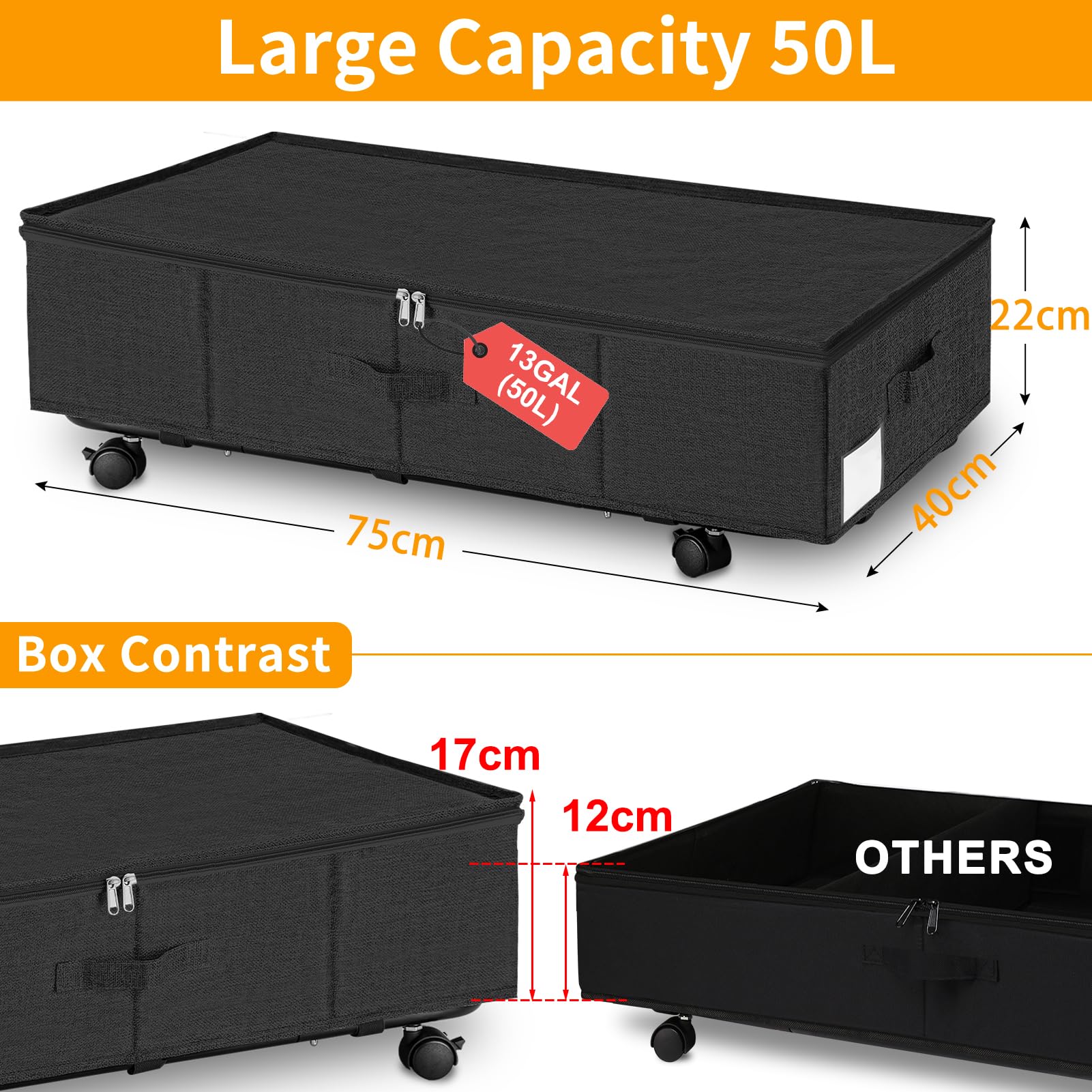 JUPELI Under Bed Storage with Wheels | Metal Support Rolling Organizer