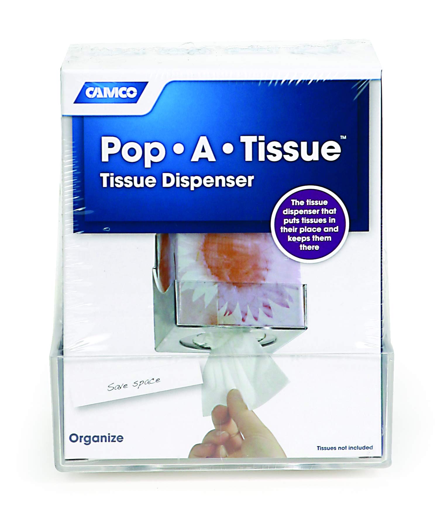 Camco Pop-A-Tissue Wall Mount Facial Tissue Dispenser - Clear