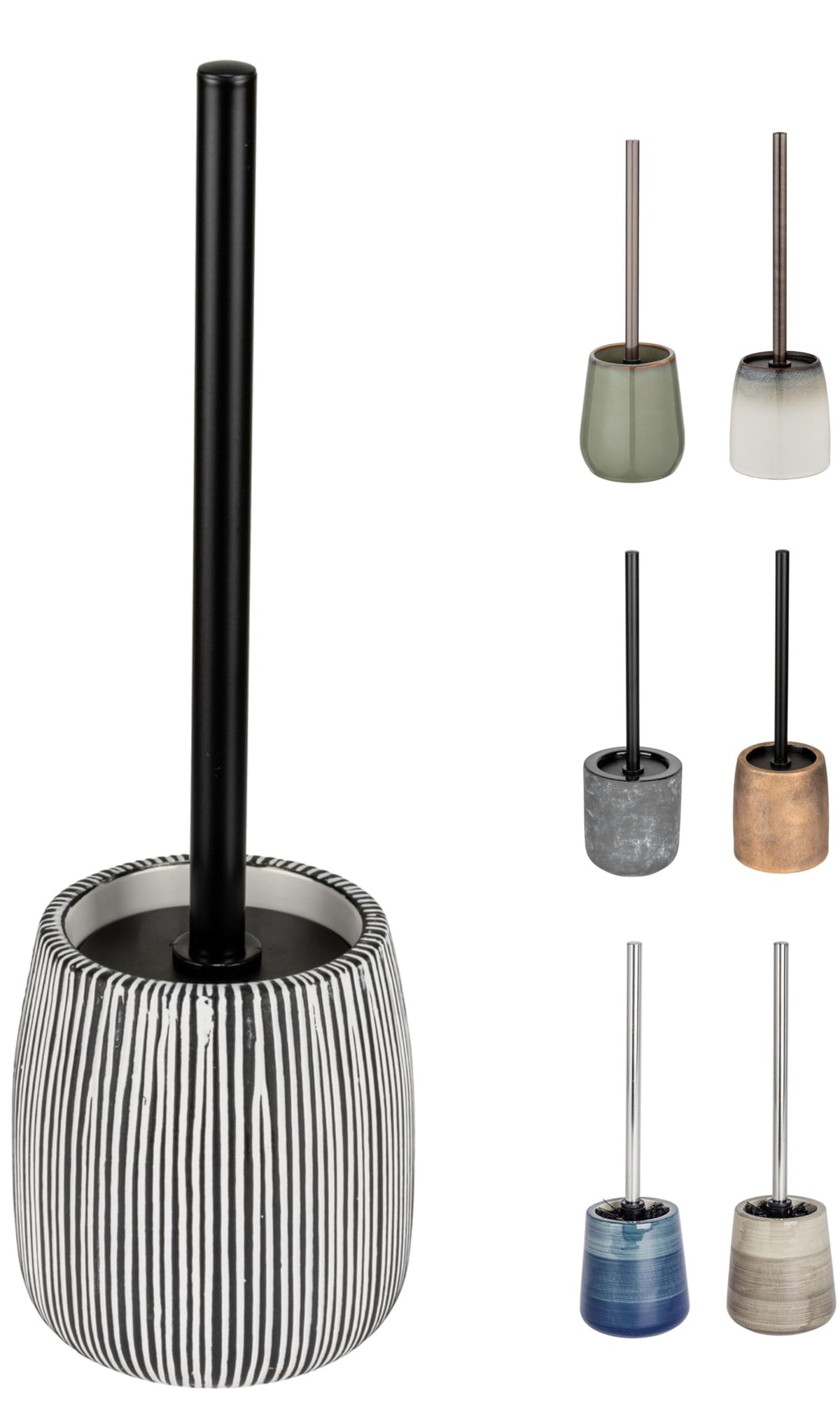 KW Pottery Ceramic Toilet Brush and Holder Black and White