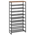 HOOBRO 10-Tier Shoe Rack – Rustic Brown Metal Organizer for 36 Pairs