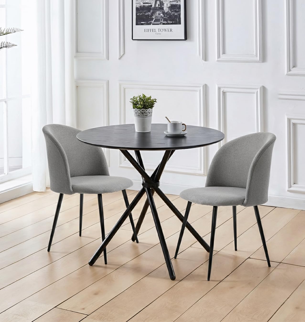 Hallowood Cullompton Round Dining Table and 2 Grey Fabric Chairs Set